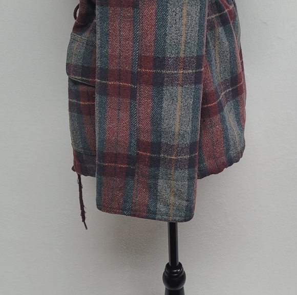 Out Brook Vintage 90s Marron Gray Plaid Wool Blend Tie-Waist Anorak Jacket S - Picture 7 of 15